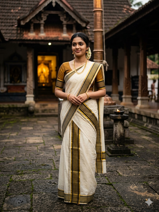 Kerala Cotton Set Mundu with Black and Kasavu Border SL424