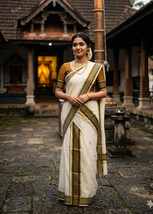 Kerala Cotton Set Mundu with Black and Kasavu Border SL424