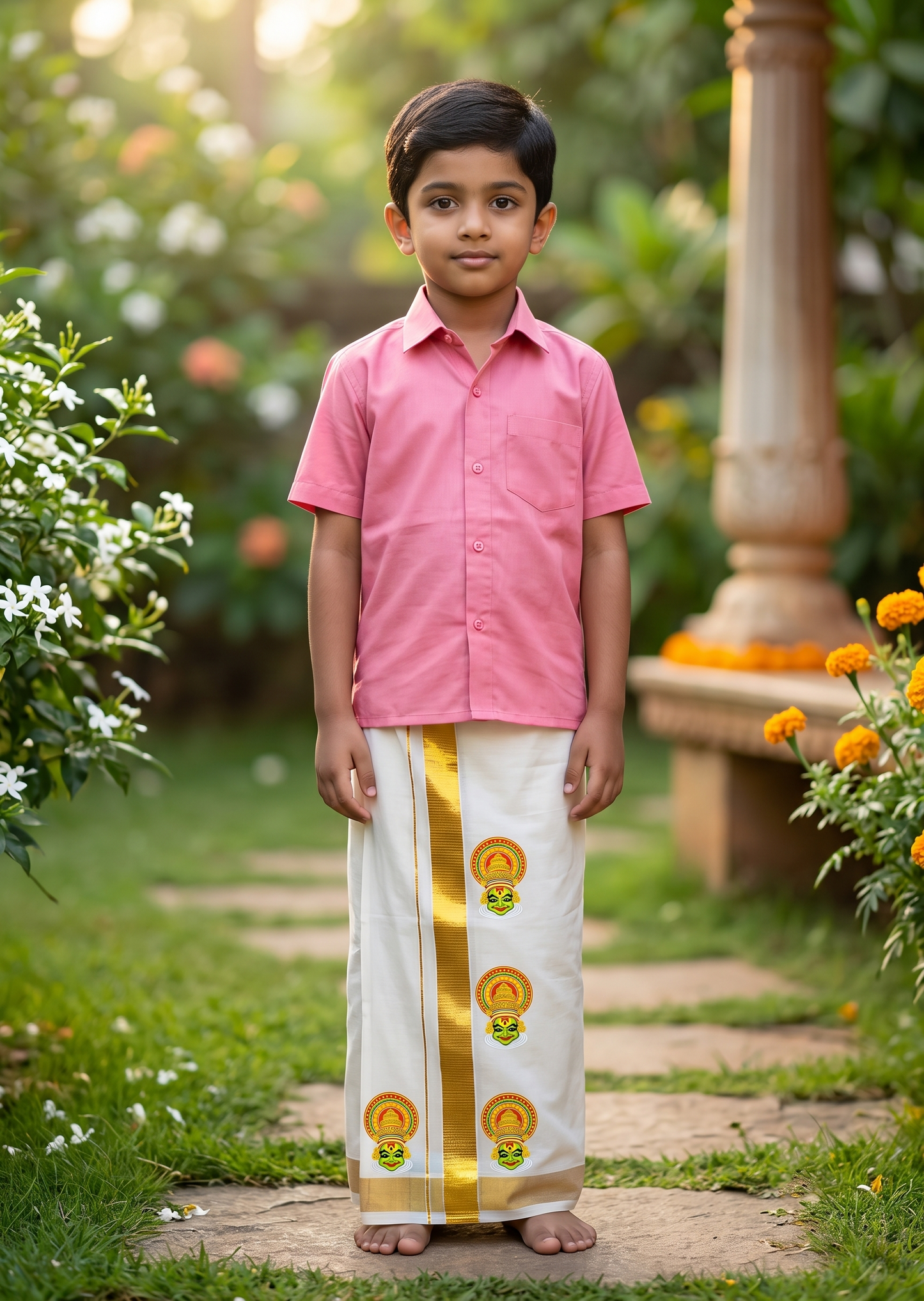 Southloom Cotton Kasavu Printed Kids's Velcro Mundu SLK SL601