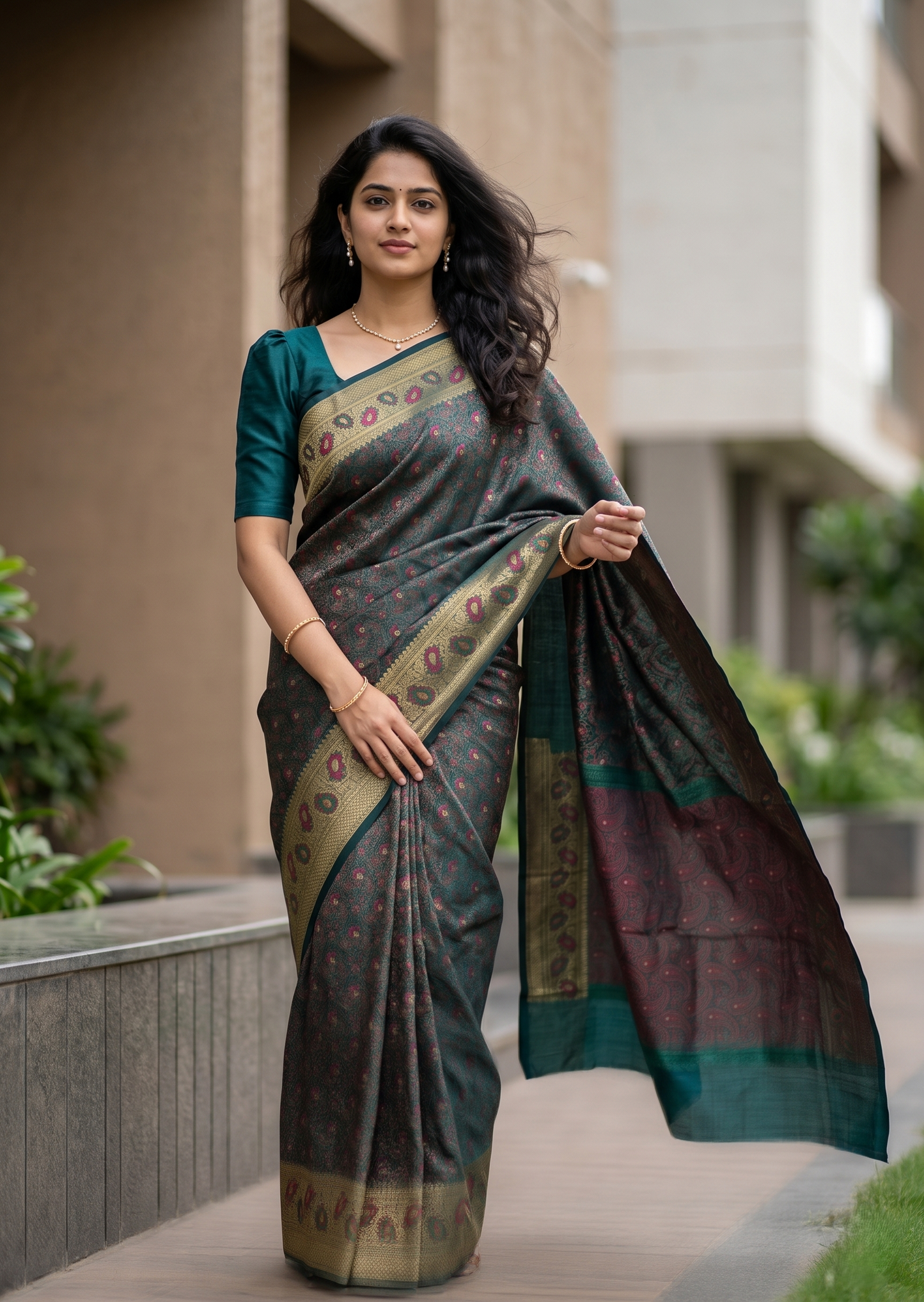 Southloom Resham Work Soft Cotton Banarasi Saree with Woven Work on Body and Borders