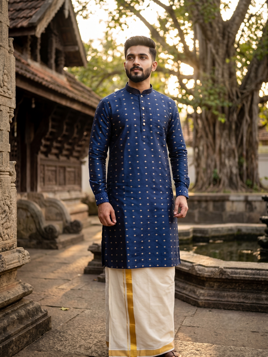 Southloom Blue woven Semi Silk Short Kurta for Men SL590