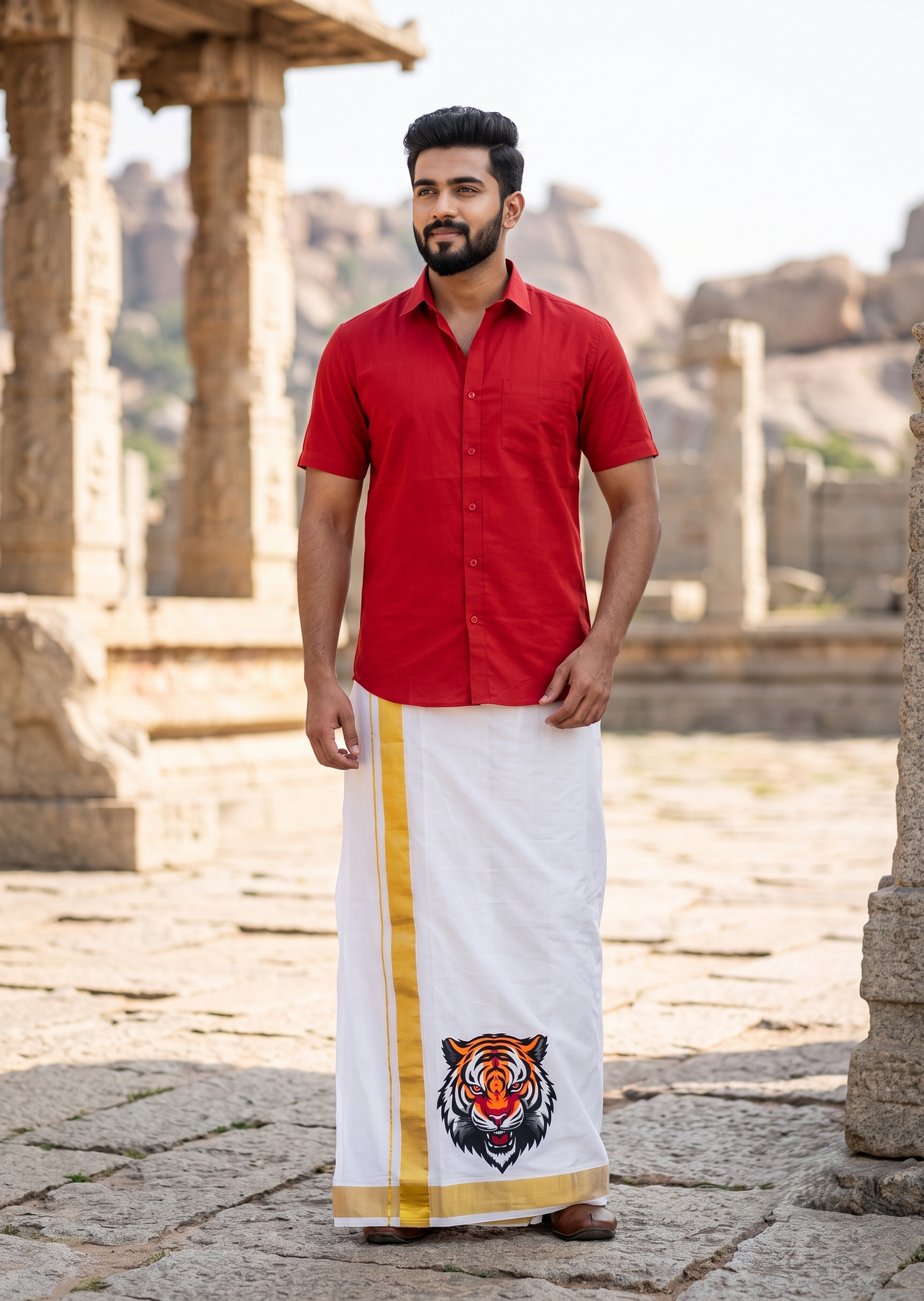 Southloom Kerala Cotton Digital Printed Double Mundu (South Indian Kerala Dhoti) SL567