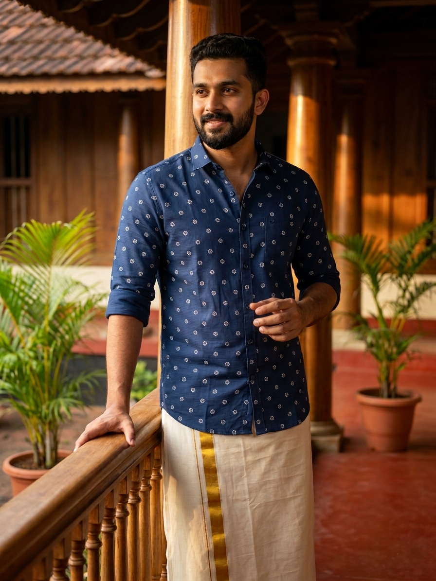 Pure Cotton Blue Printed Solid Shirt SLSHIRT 38 FS