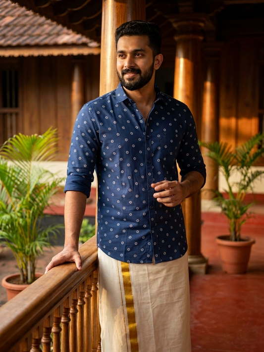 Pure Cotton Blue Printed Solid Shirt SLSHIRT 38 FS