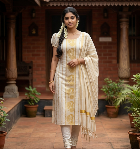 Southloom™ Cotton Churidar Salwar Suit Unstiched Material with Woven Design  (include Lines Shawl / Dupatta)SL601