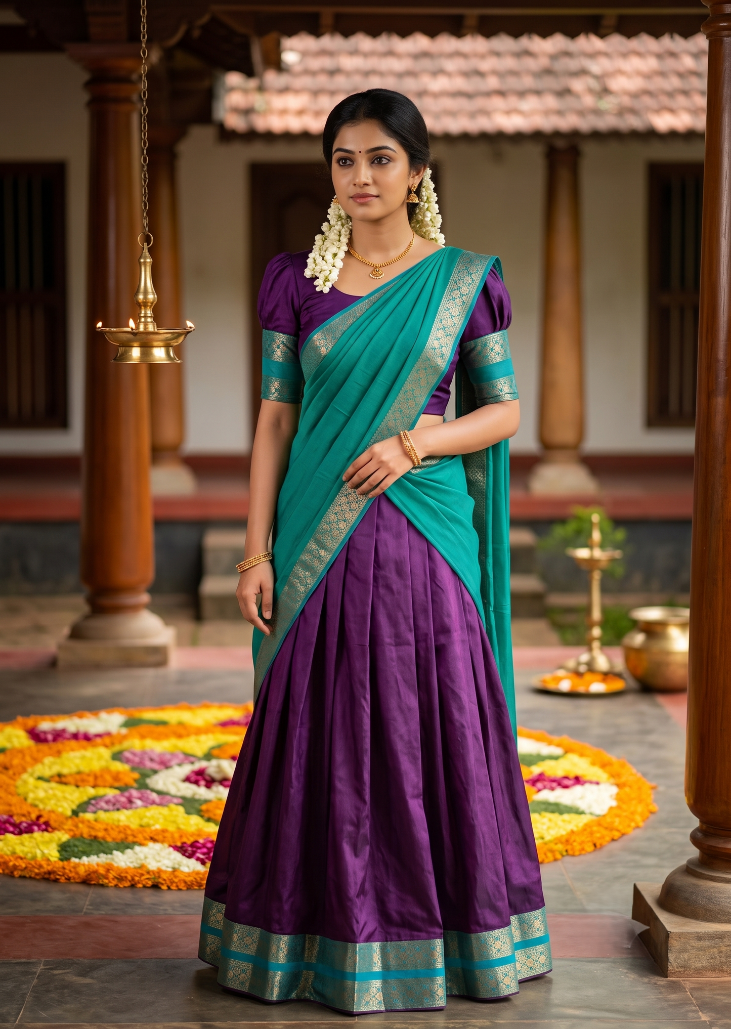 Southloom Semi Silk Dhavani Set with Pavada and Purple Blouse PieceSLDHAVANI SL542