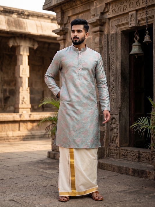 Southloom Woven Patterns Semi Silk Long Kurta for Men SL591