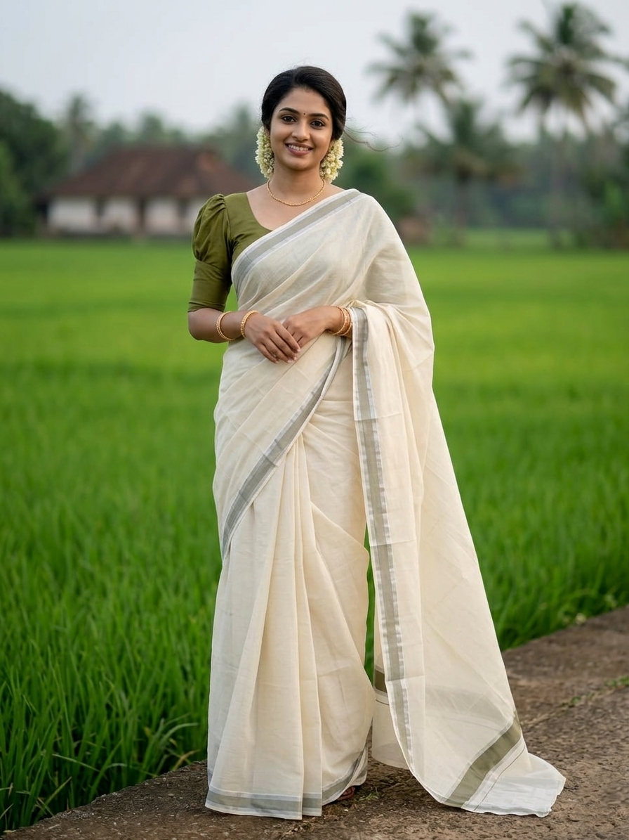 Colour Body Kasavu Border Kerala Saree