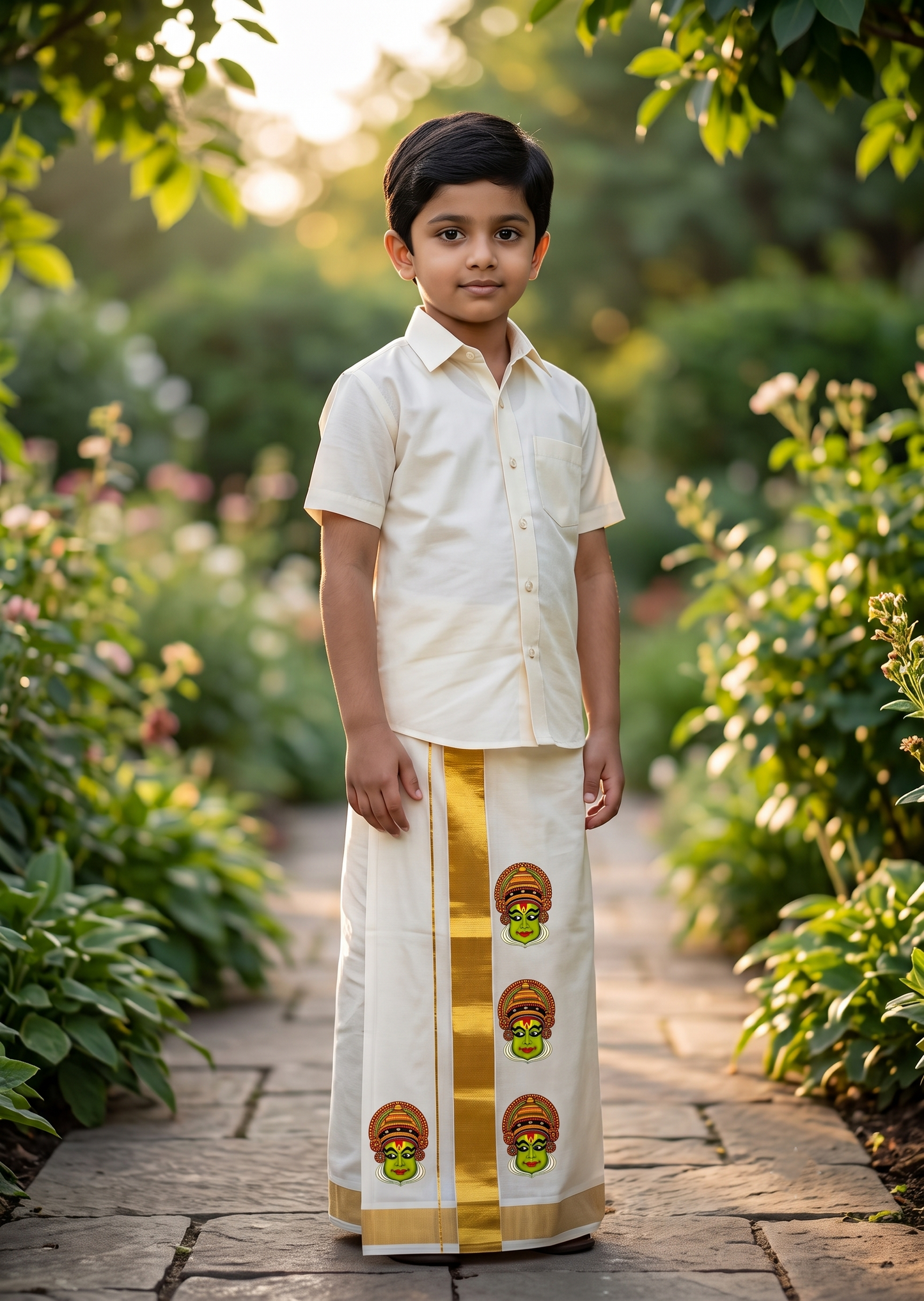 Southloom Cotton Kasavu Printed Kids's Velcro Mundu SLK  SL601