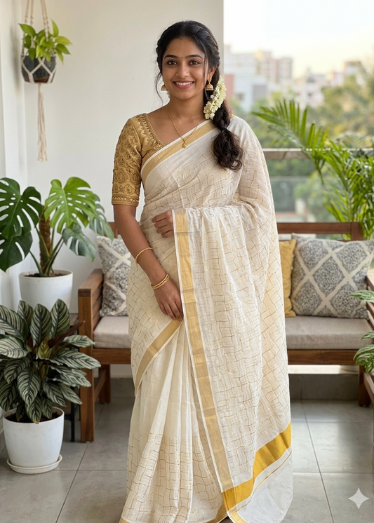Kerala Cotton Saree With Embroidery Work SL207