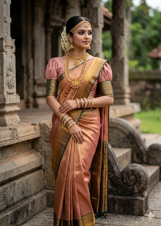 Southloom Premium Semi Silk Zari Work Brocade Saree in Bridal Peach with Matching Pallu