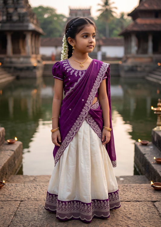Southloom Stitched Georgette Dhavani Set with Pavada and Purple Blouse Piece SLKDHAVANI
