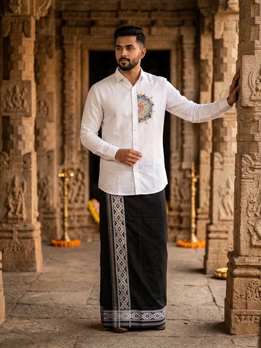 Southloom White Short Cotton Kurta Shirt for Men