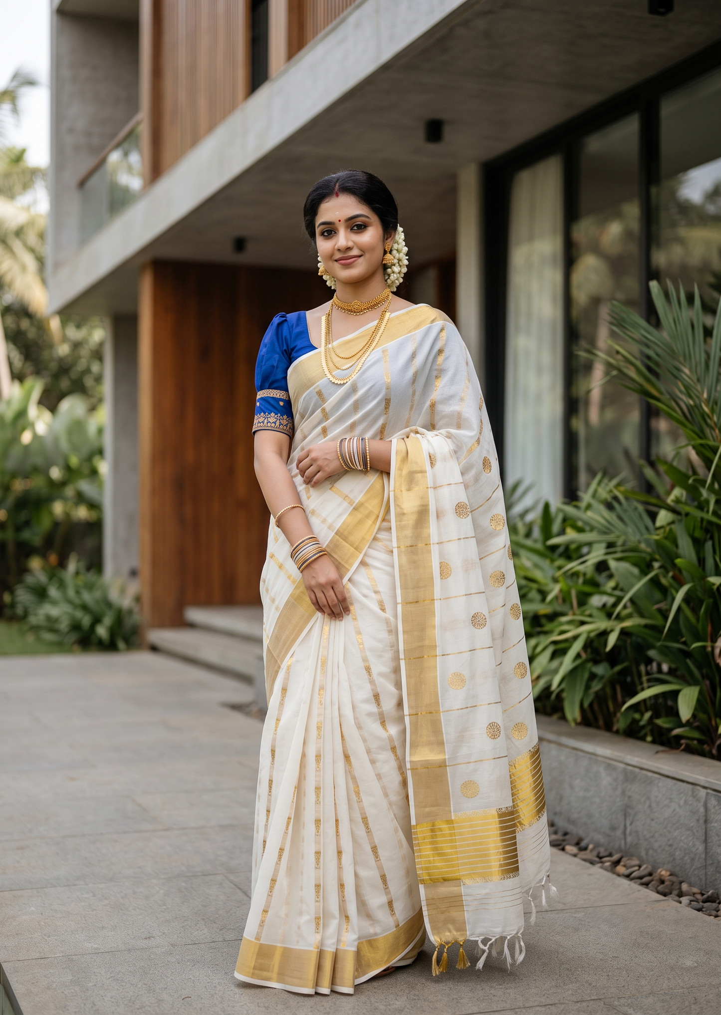 Southloom Super Premium Balaramapuram Handloom Cotton Saree With Golden Butta Works on Body And Borders