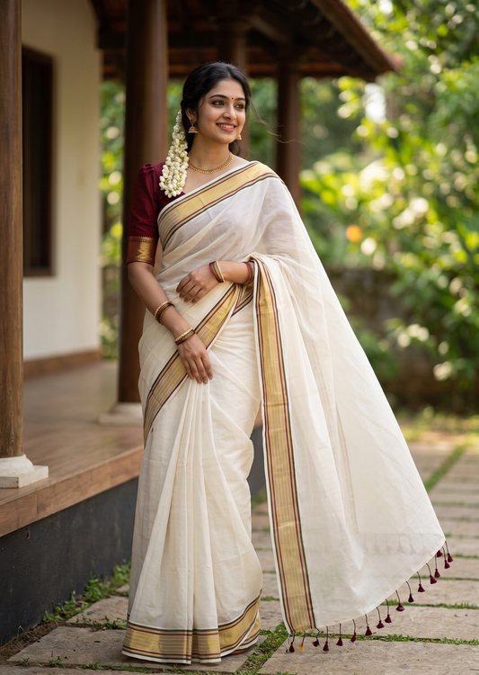 Southloom Mul Cotton 120 x 120 Soft Fabric Saree with Maroon&Black in Border SL215