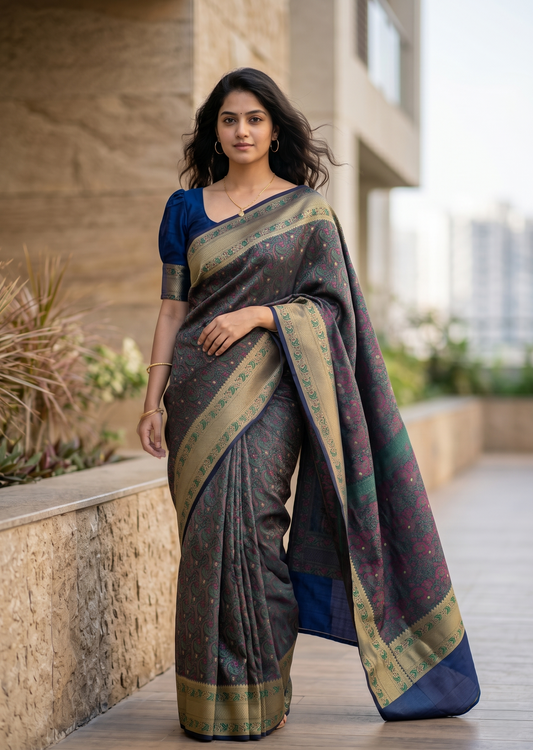 Southloom Resham Work Soft Cotton Banarasi Saree with Woven Work on Body and Borders