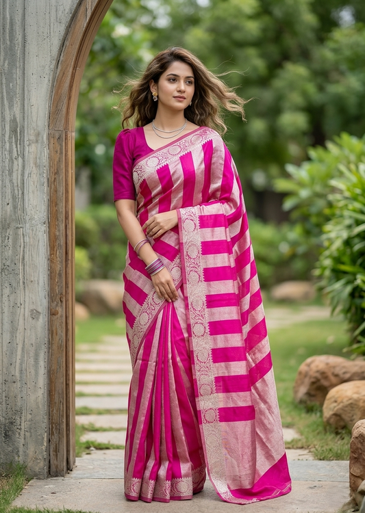 Southloom Tissue Organza Saree With Stripes Design in Double colour SL354