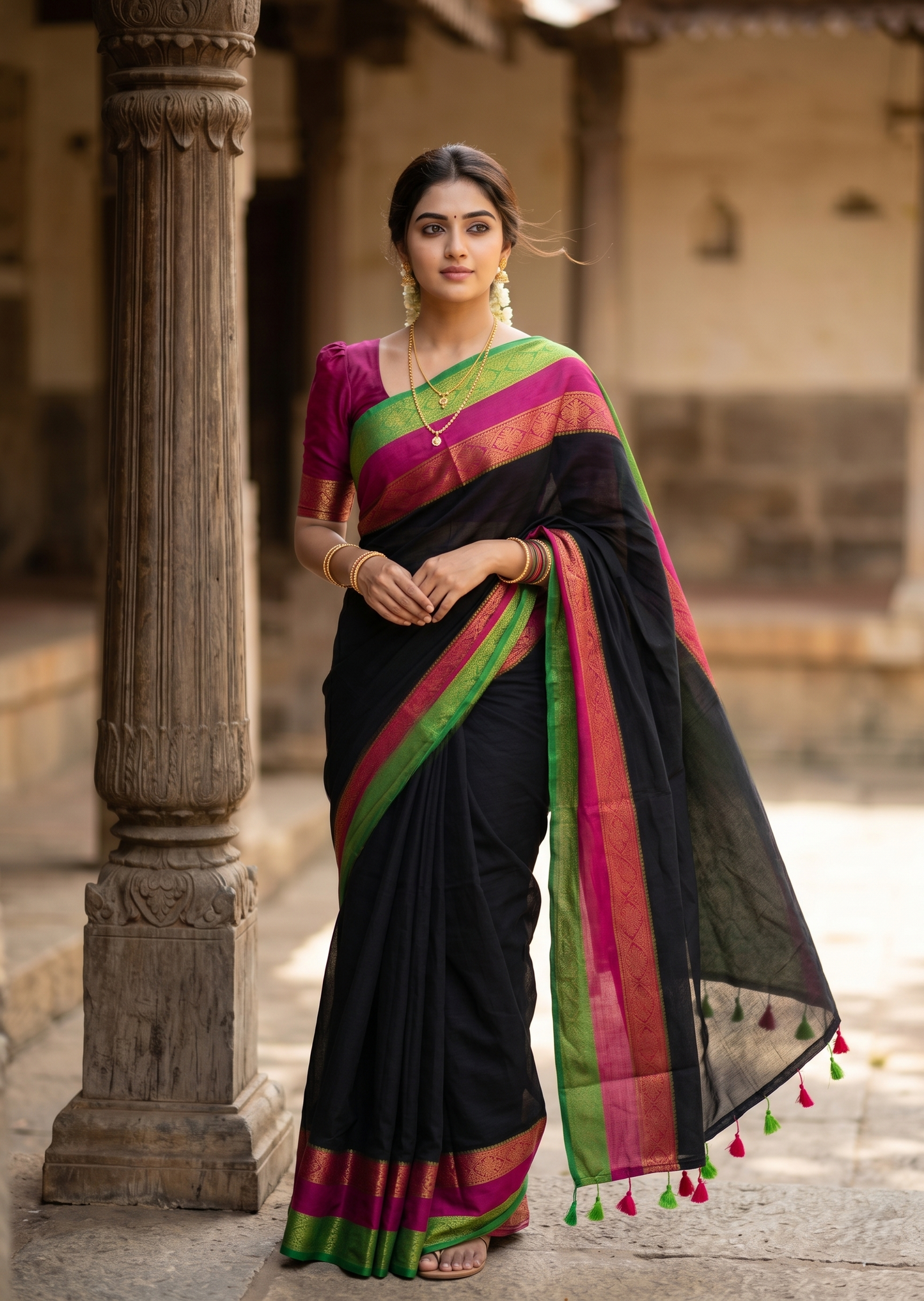 Southloom Mul Cotton 120 x 120 Soft Fabric Saree With Kanchi border SL215