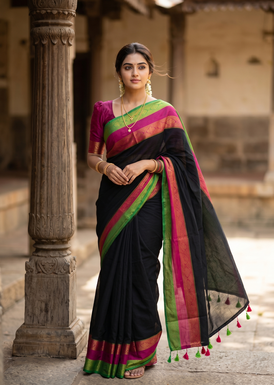 Southloom Mul Cotton 120 x 120 Soft Fabric Saree With Kanchi border SL215