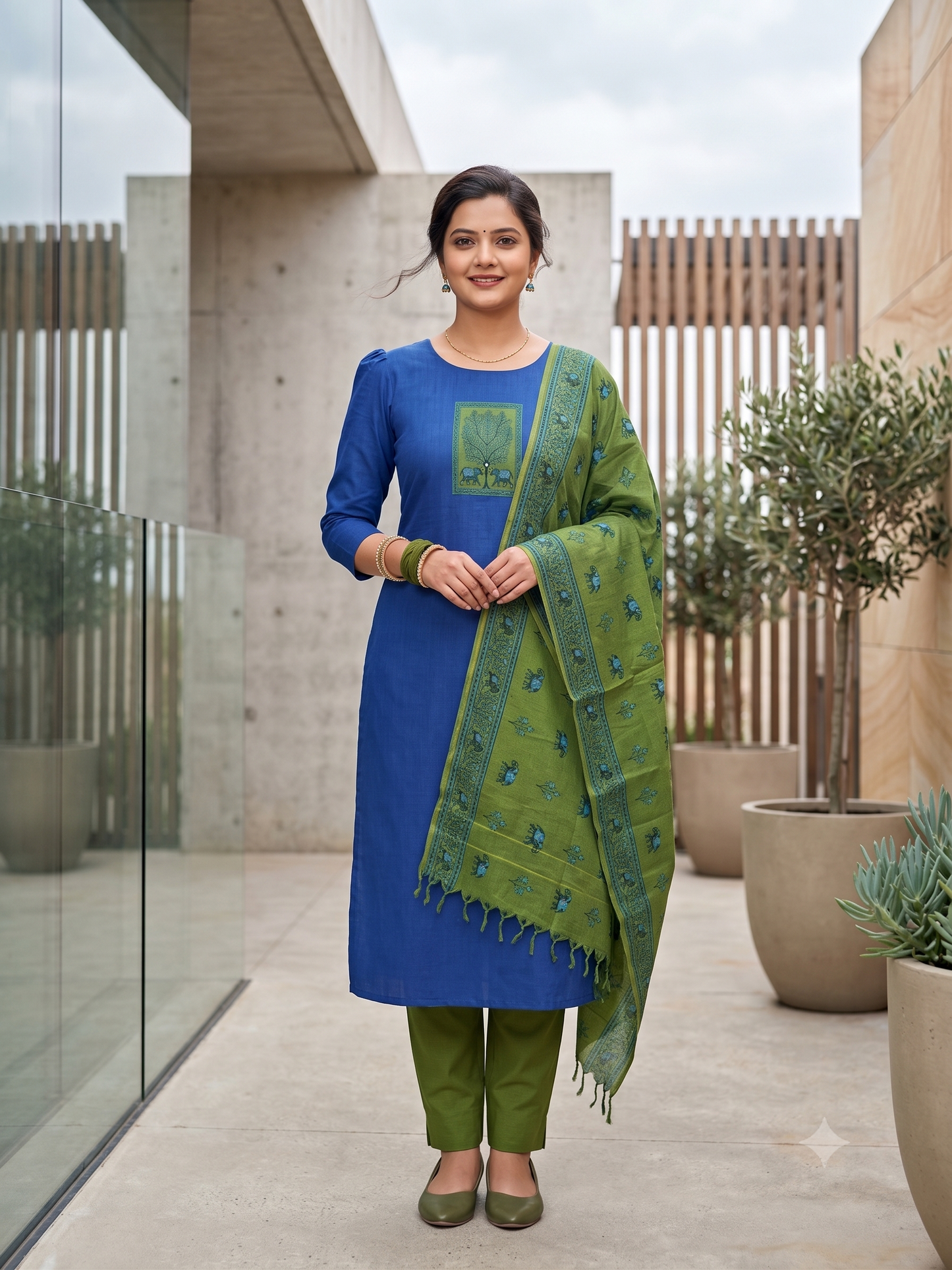 Southloom™ Cotton  3 Piece Blue Salwar Material with Woven  Work
