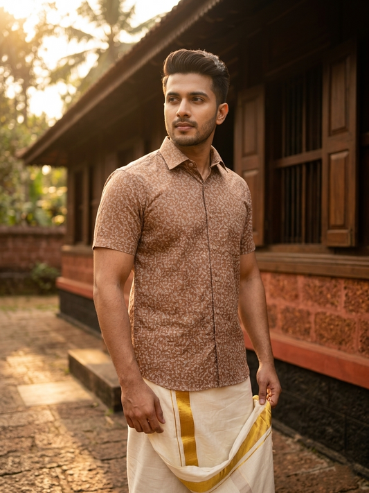 Pure Cotton Brown Printed Shirt SLSHIRT 38 HS