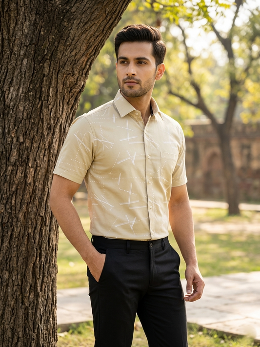 Pure Cotton Beige Printed Shirt SLSHIRT 48 HS
