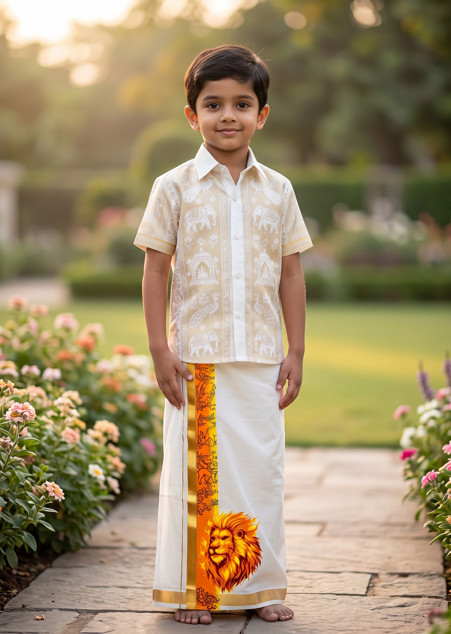 Southloom Cotton Kasavu Printed Kids's Velcro Mundu SLK SL601