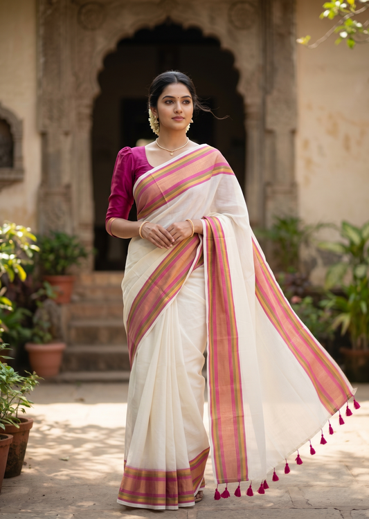 Southloom Mul Cotton 120 x 120 Soft Fabric Saree Multicolour SL215