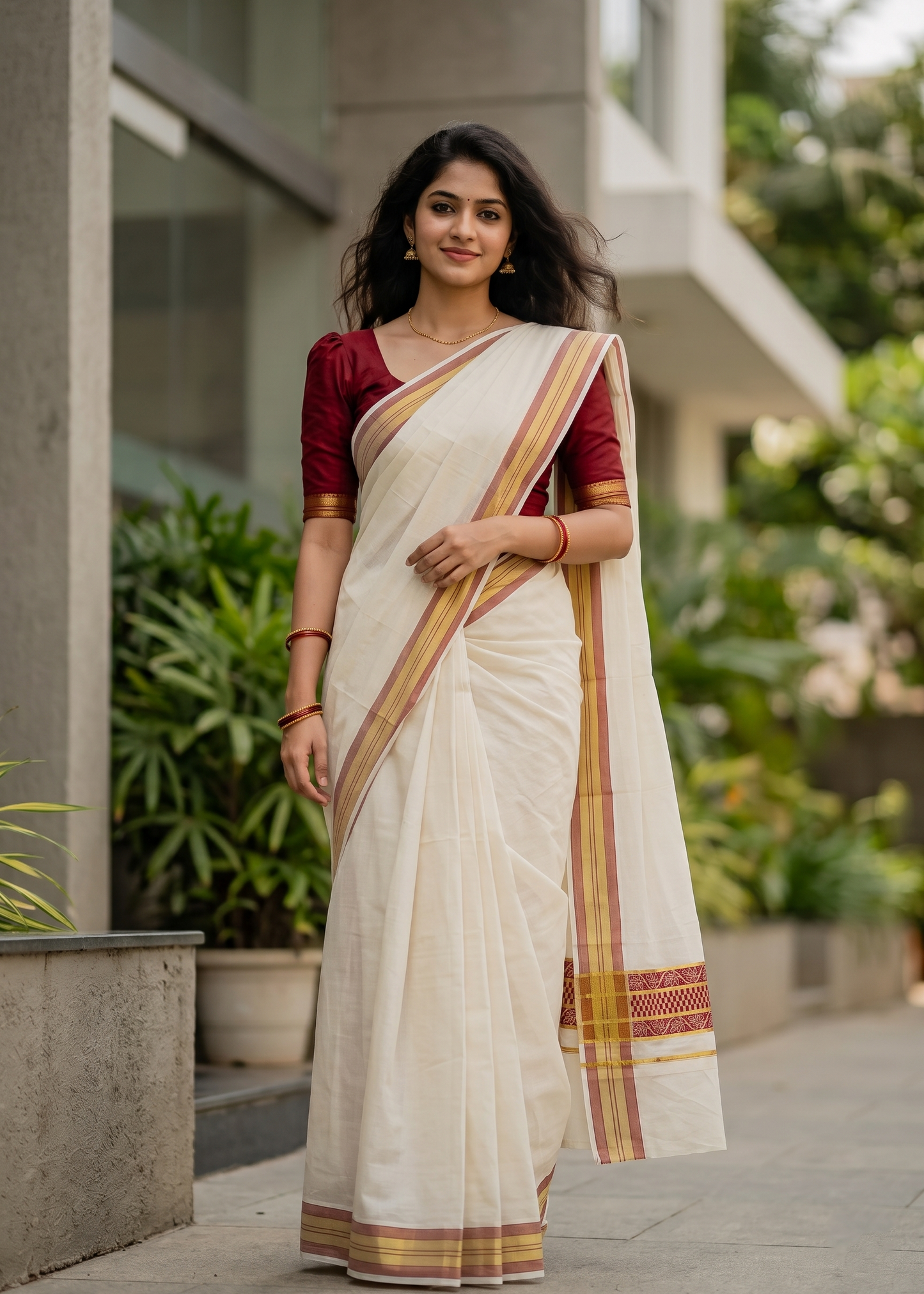 Southloom Kerala Cotton Saree with Red Woven Work on Pallu SL639