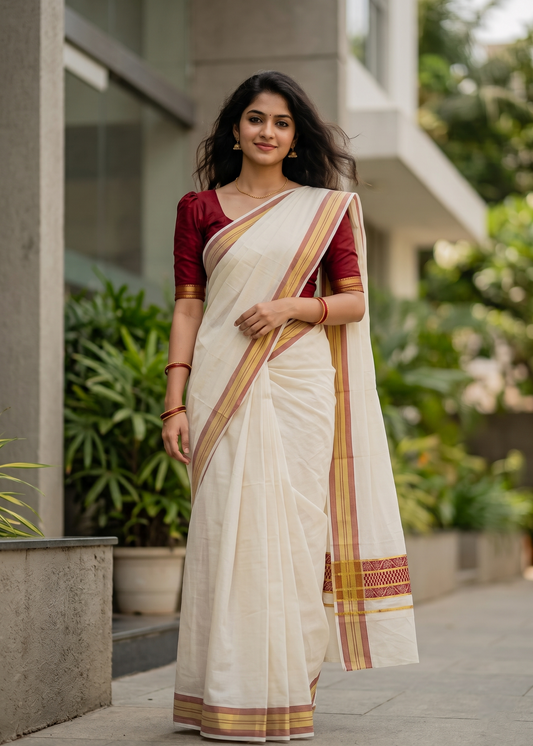 Southloom Kerala Cotton Saree with Red Woven Work on Pallu SL639
