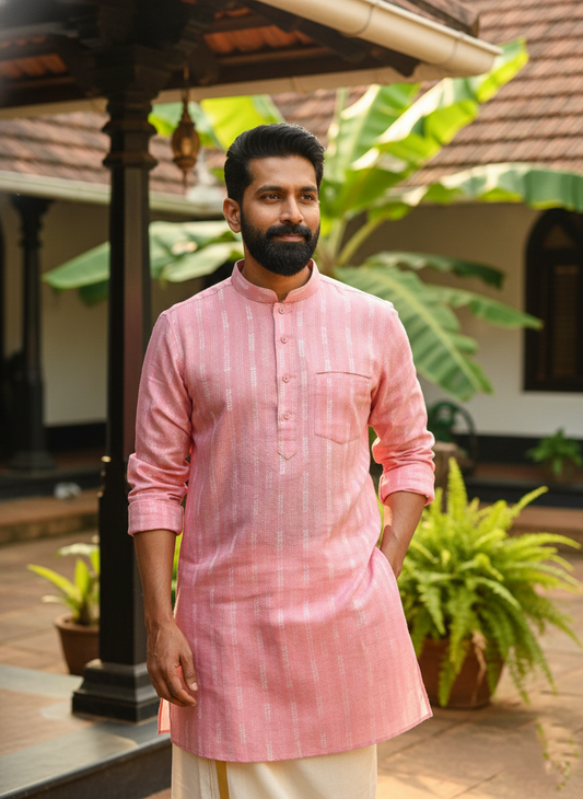 Southloom Semi Silk Short Kurta for Men in Pink Colour