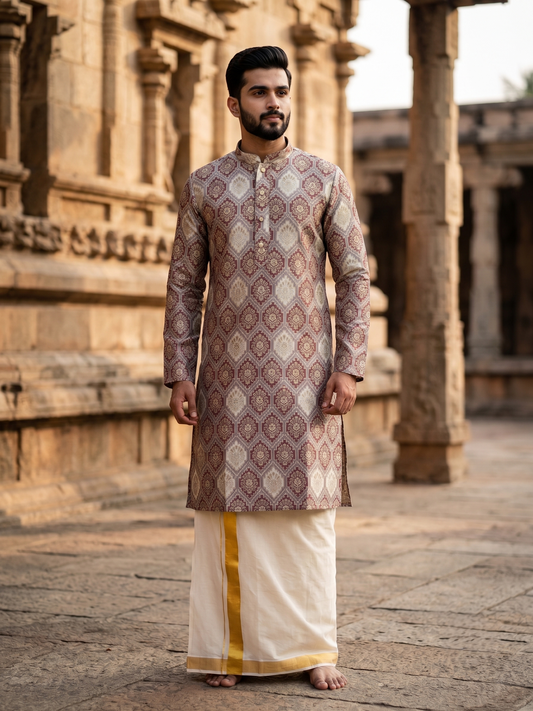 Southloom Woven Patterns Semi Silk Long Kurta for Men SL590