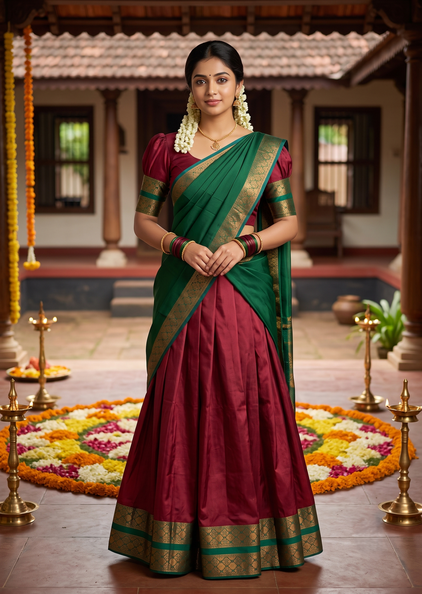 Southloom Semi Silk Dhavani Set with Pavada and Maroon Blouse PieceSLDHAVANI SL542