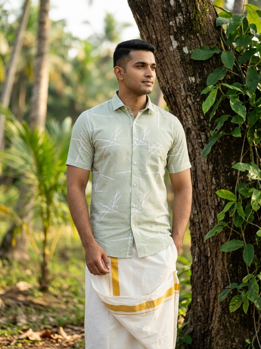Pure Cotton Pastel Green Printed Shirt SLSHIRT 46 HS