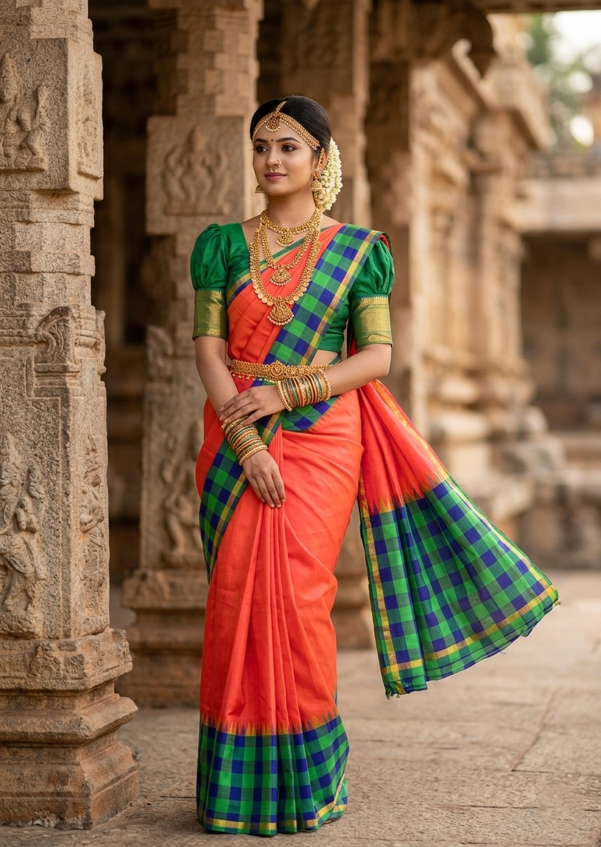Southloom Premium Bridal Handloom Kanchipuram Silk Saree (Red)