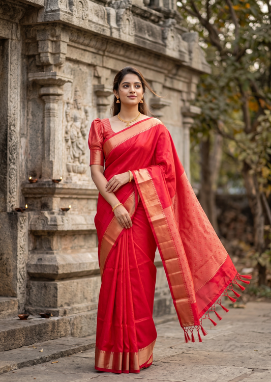Southloom Silk Saree with Plain Body And Paisley Border in Pink SL552
