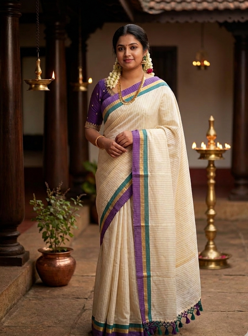 Kerala Cotton Saree with Stripes on Body SL266