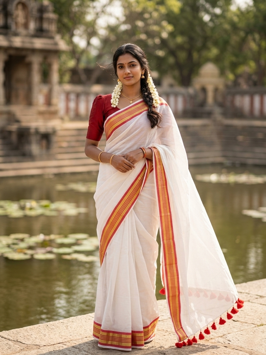 Southloom Mul Cotton 120 x 120 Soft Fabric Saree in Red Colour SL215