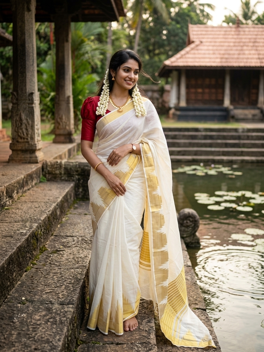 Southloom Kerala Saree with Temple Border SL229