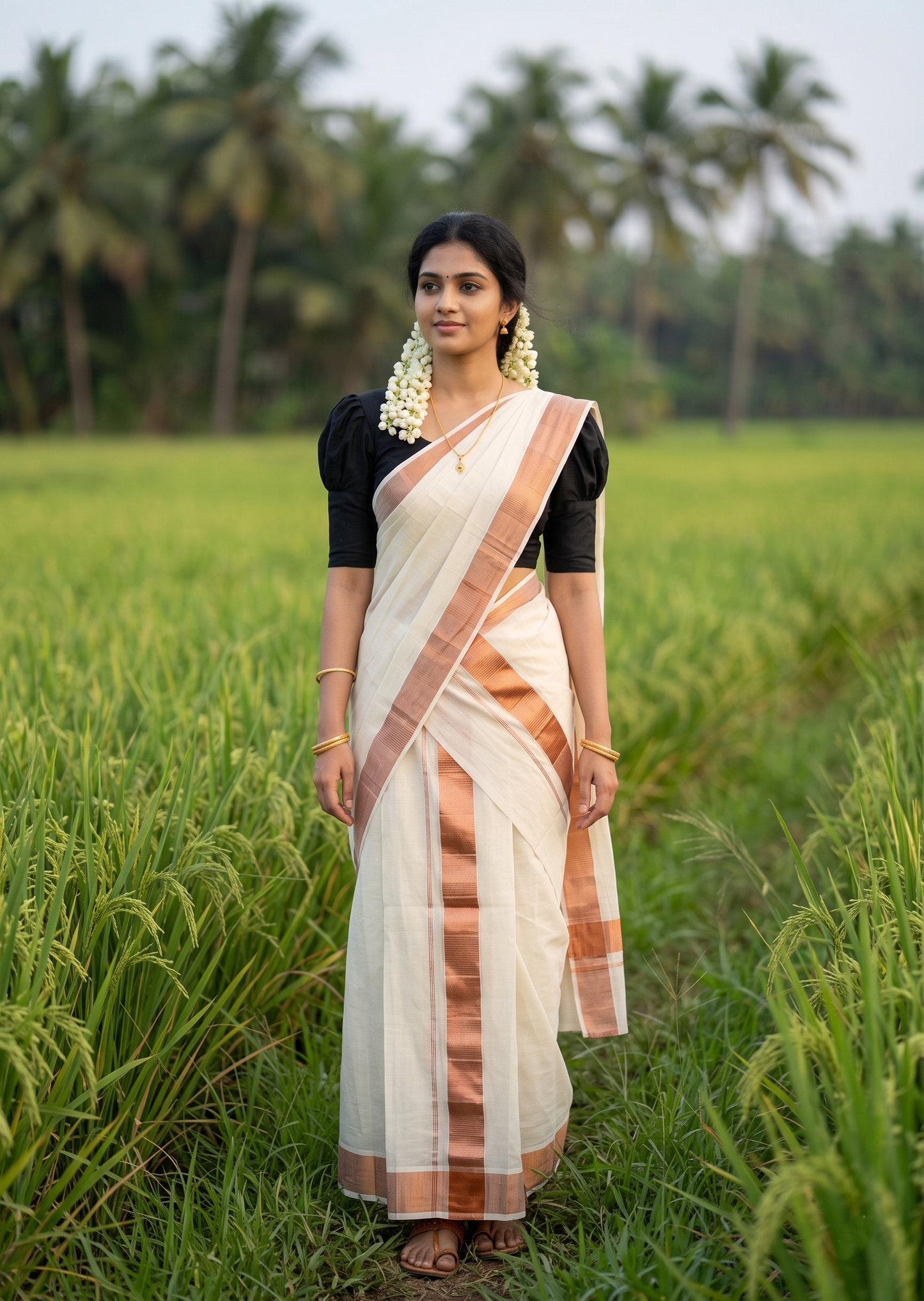 Pure Cotton Plain Kerala Single Set Mundu with Copper Kasavu Border 2 inches 2.80 Mtrs