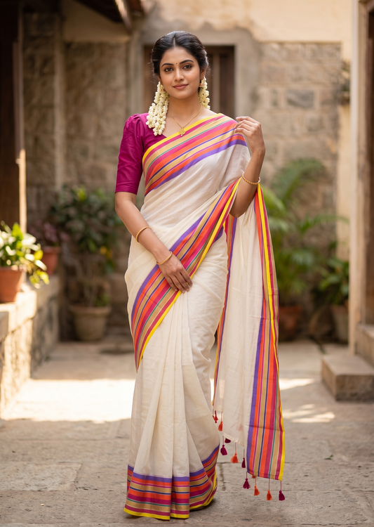 Southloom Mul Cotton 120 x 120 Soft Fabric Saree SL215