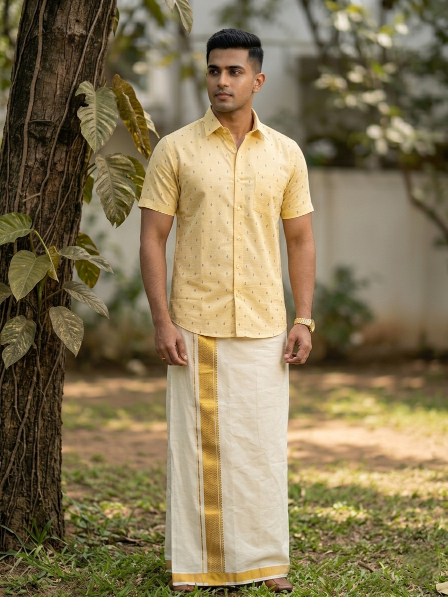 Pure Cotton Yellow Printed Shirt SLSHIRT 48 HS