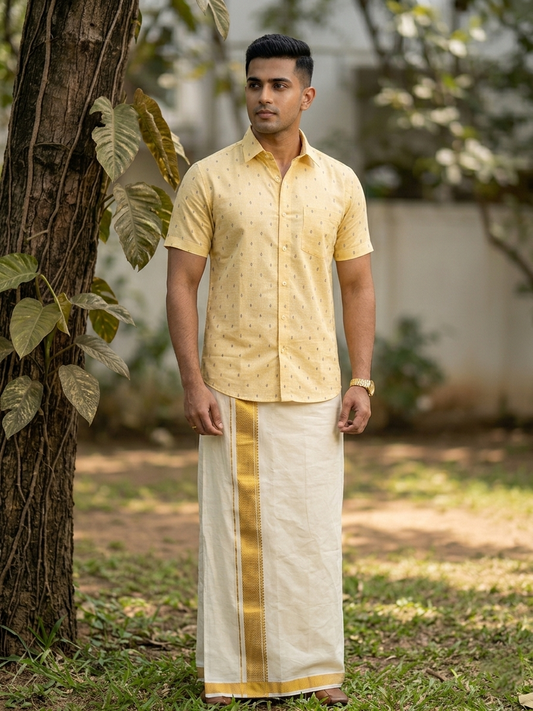 Pure Cotton Yellow Printed Shirt SLSHIRT 48 HS