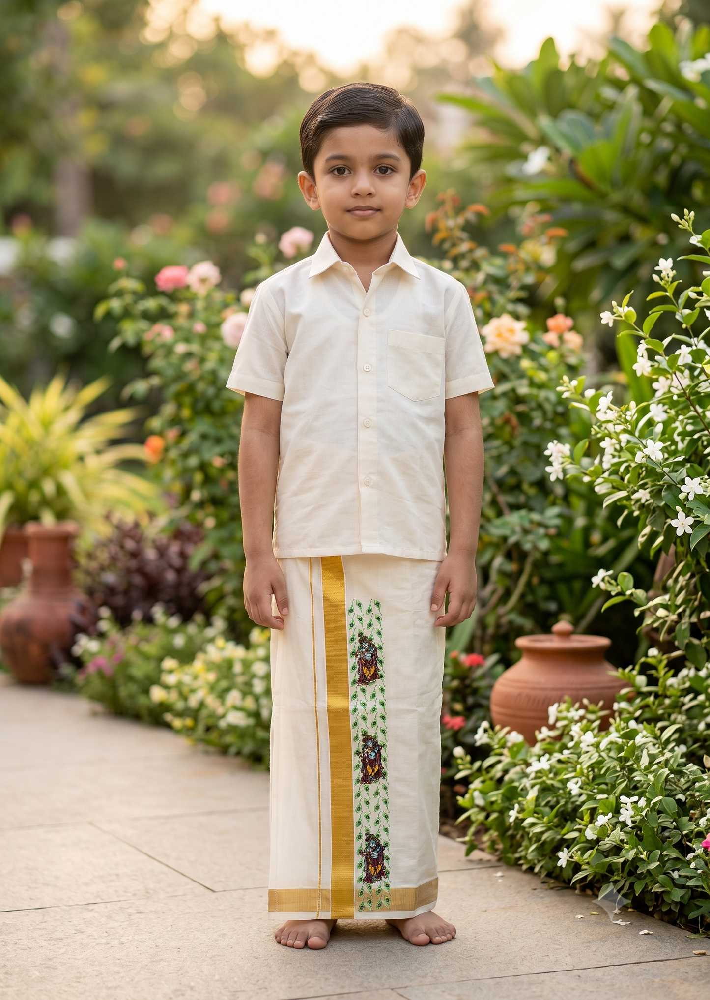 Southloom Cotton Kasavu Printed Kids's Velcro Mundu SLK  SL601