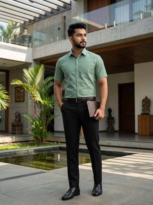 Southloom Pure Cotton Green Plain Shirt SLSHIRT 38 HS