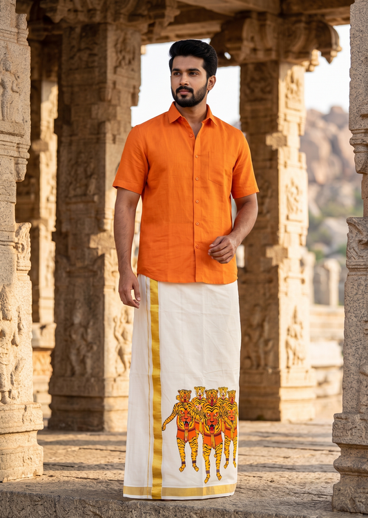 Southloom Kerala Cotton Digital Printed Double Mundu (South Indian Kerala Dhoti) SL567