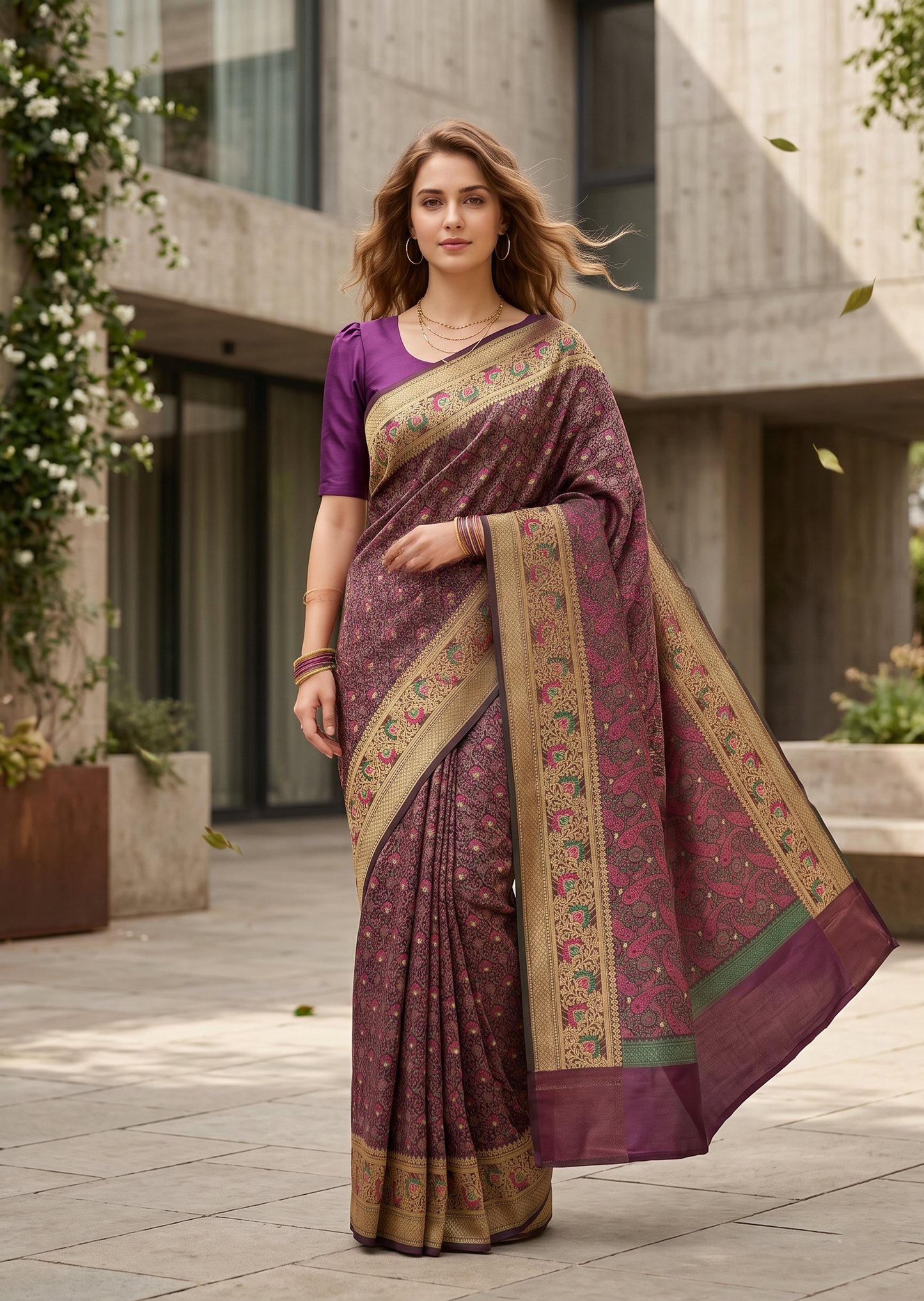 Southloom Resham Work Soft Cotton Banarasi Saree with Woven Work on Body and Borders