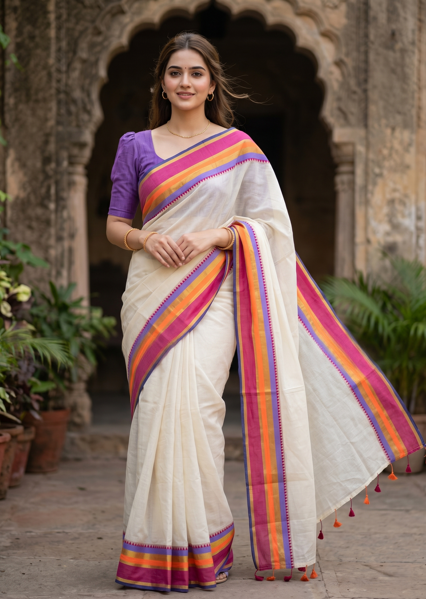 Southloom Mul Cotton 120 x 120 Soft Fabric Saree Multicolour SL215