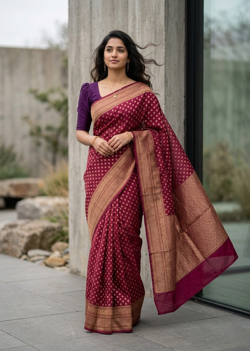 Southloom Munga Silk Saree with Woven Work on Body and Borders (Purple)