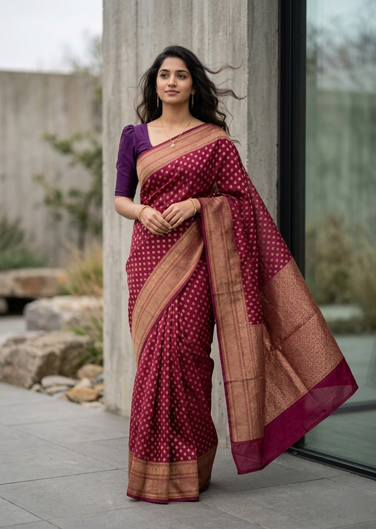 Southloom Munga Silk Saree with Woven Work on Body and Borders (Purple)
